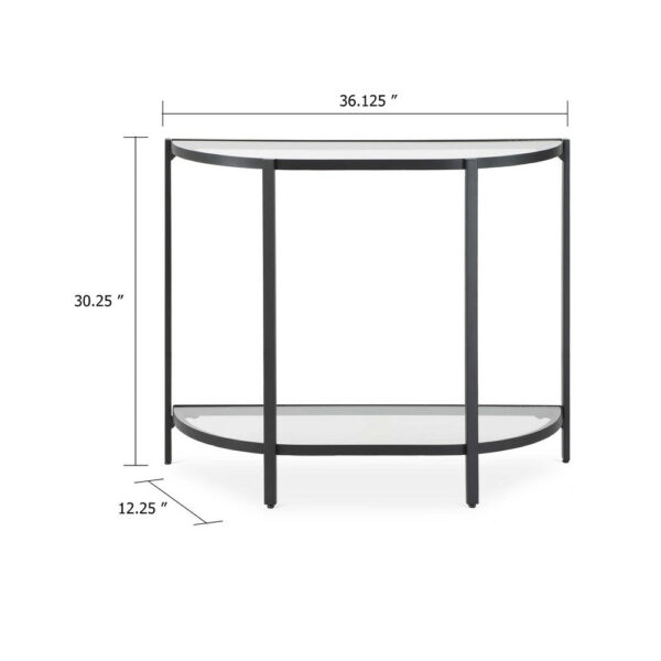 Nizy Sofa Console Table, 36 Inch Glass Top, 1 Open Shelf, Black Iron