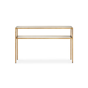 13022026698f069d8296c.jpeg Ted Sofa Console Table w Open Shelf, 48 Inch Glass Top, Gold Iron