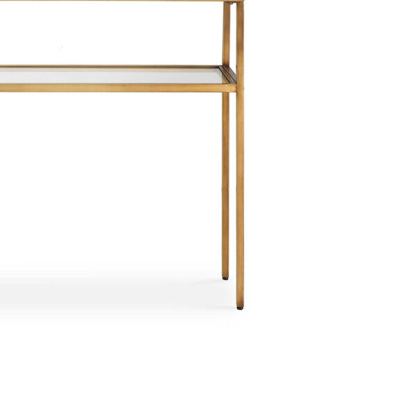 13022026698f06a05d18d.jpeg Ted Sofa Console Table w Open Shelf, 48 Inch Glass Top, Gold Iron