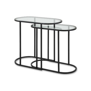 Valo 2pc Nesting Accent Table Set, Glass Oval Top, Retro Matte Black