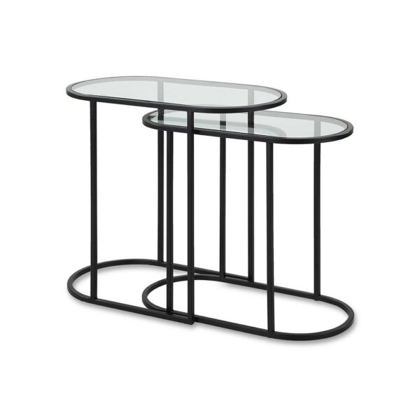 Valo 2pc Nesting Accent Table Set, Glass Oval Top, Retro Matte Black