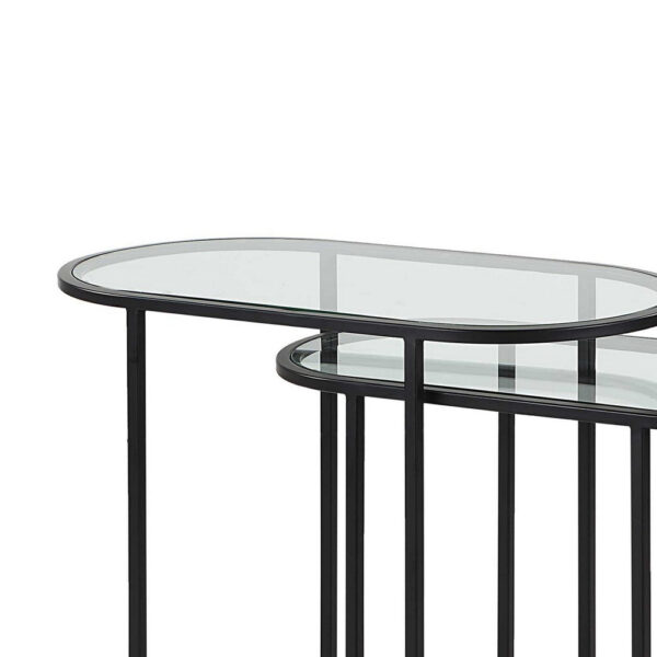 Valo 2pc Nesting Accent Table Set, Glass Oval Top, Retro Matte Black