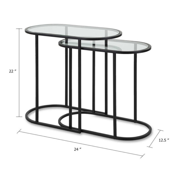 Valo 2pc Nesting Accent Table Set, Glass Oval Top, Retro Matte Black