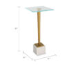 Lemy Accent Table, 11 Inch Square Glass Top, White Marble, Retro Brass
