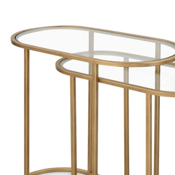 Valo 2pc Nesting Accent Table Set, Retro Glass Oval Top, Antique Brass