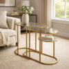 Valo 2pc Nesting Accent Table Set, Retro Glass Oval Top, Antique Brass