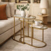 Valo 2pc Nesting Accent Table Set, Retro Glass Oval Top, Antique Brass
