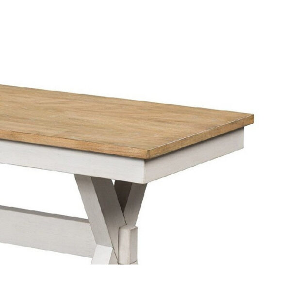 13022026698f06d889d63.jpeg Pury Dining Bench, 48 Inch Light Brown Plank Seat, Antique White Base