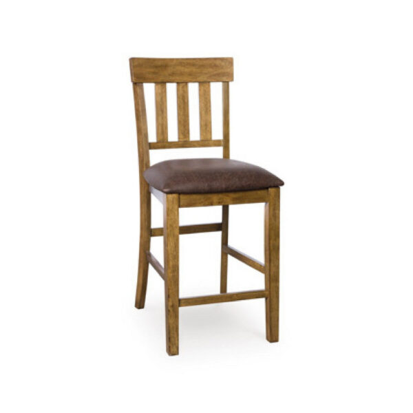 Fori Barstool Chair Set of 2, Faux Leather Seats, Light Brown Legs