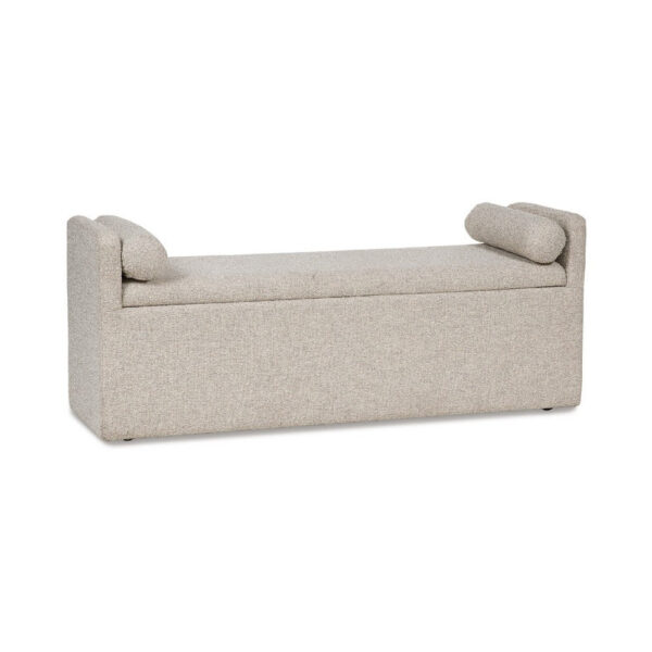 Dani Ottoman Bench, 2 Bolster Pillows and Hidden Storage, Beige 62 Inch