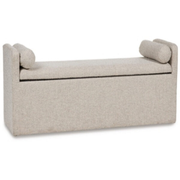Dani Ottoman Bench, 2 Bolster Pillows and Hidden Storage, Beige 62 Inch
