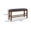Raly Counter Height Bench, 50 Inch Black Faux Leather Padded, Brown Wood