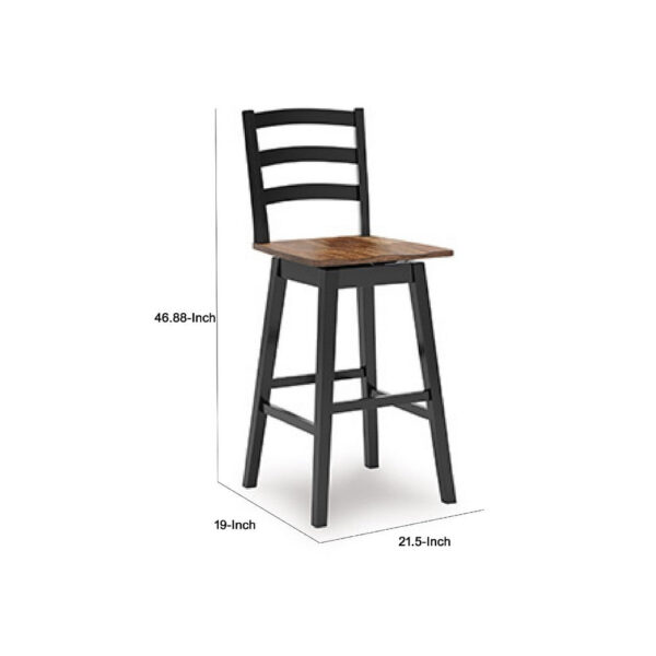 Fleur Swivel Barstool Chair Set of 2, Butcher Block Seat, Black Frame