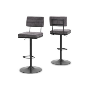 Mya Swivel Barstool Set of 2, Gray Faux Leather, 22-31 Adjustable Height