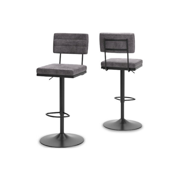 Mya Swivel Barstool Set of 2, Gray Faux Leather, 22-31 Adjustable Height