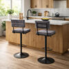 Mya Swivel Barstool Set of 2, Gray Faux Leather, 22-31 Adjustable Height