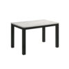 Syon Dining Table, 47 Inch White Faux Marble Top, Black Wood Legs