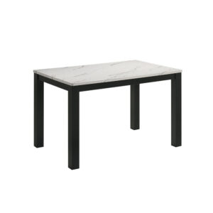 13022026698f073b4b6af.jpeg Syon Dining Table, 47 Inch White Faux Marble Top, Black Wood Legs