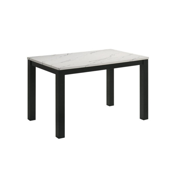 Syon Dining Table, 47 Inch White Faux Marble Top, Black Wood Legs