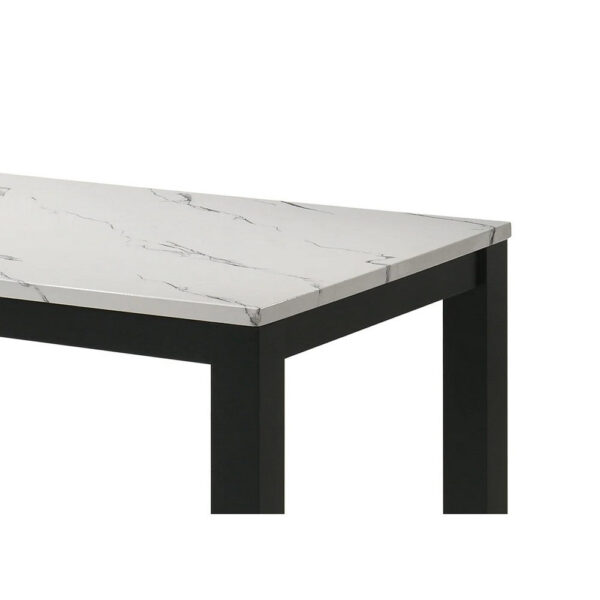 Syon Dining Table, 47 Inch White Faux Marble Top, Black Wood Legs