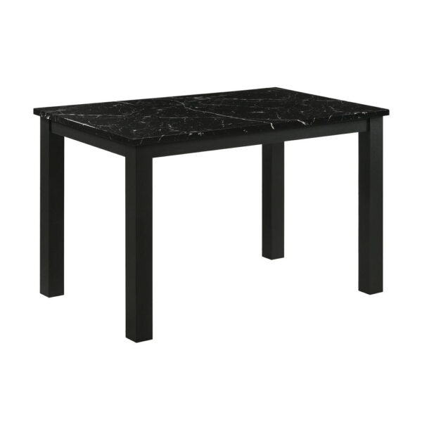 Syon Dining Table, 47 Inch Black Faux Marble Top, Black Wood Legs