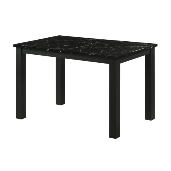Syon Dining Table, 47 Inch Black Faux Marble Top, Black Wood Legs