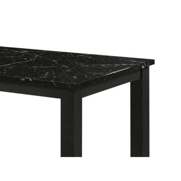 Syon Dining Table, 47 Inch Black Faux Marble Top, Black Wood Legs