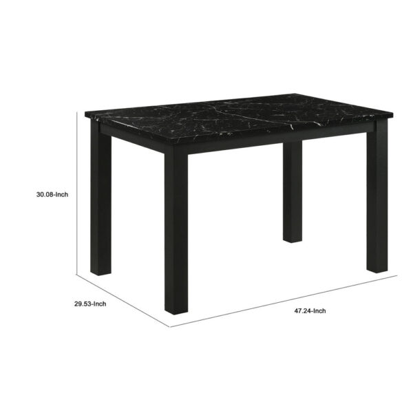 Syon Dining Table, 47 Inch Black Faux Marble Top, Black Wood Legs