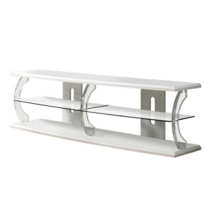 13022026698f0777a6eb7.jpeg 60" Wooden TV Stand With Spacious Glass Shelf, White And Clear