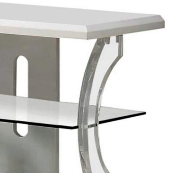 60" Wooden TV Stand With Spacious Glass Shelf, White And Clear