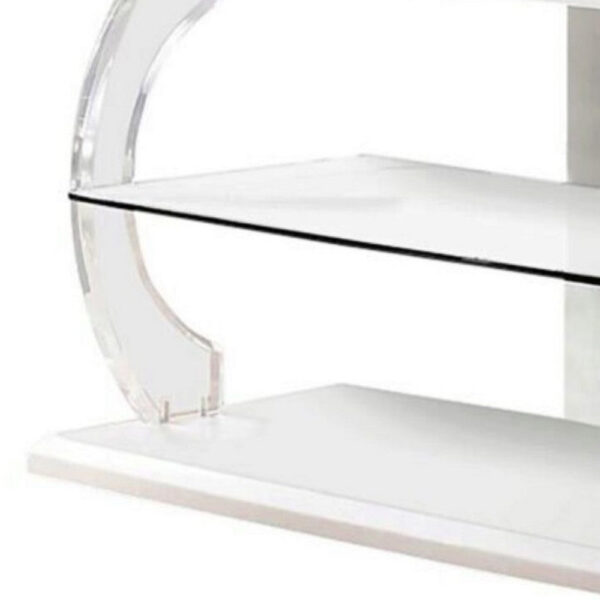 60" Wooden TV Stand With Spacious Glass Shelf, White And Clear