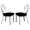 Metal Side Chair with Oval Cut Backrest, Set of 2, Silver and Black