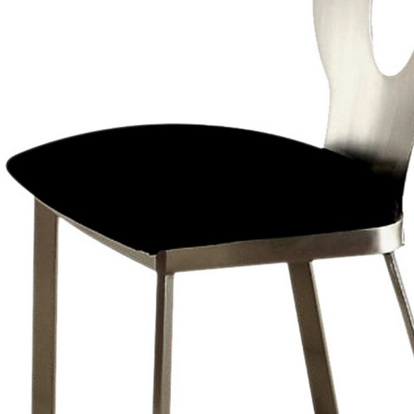 Metal Side Chair with Oval Cut Backrest, Set of 2, Silver and Black