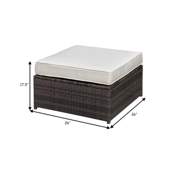 Aluminium Frame Faux Polyester Upholstered Square Ottoman, Brown and White