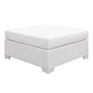 Faux Polyester and Aluminum Square Ottoman with Padded Seat Cushion, White