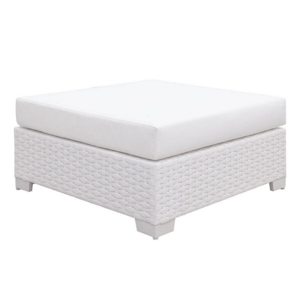 13022026698f07c59dae1.jpeg Faux Polyester and Aluminum Square Ottoman with Padded Seat Cushion, White