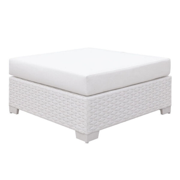13022026698f07c76da29.jpeg Faux Polyester and Aluminum Square Ottoman with Padded Seat Cushion, White