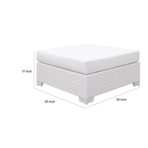 13022026698f07cb96aeb.jpeg Faux Polyester and Aluminum Square Ottoman with Padded Seat Cushion, White