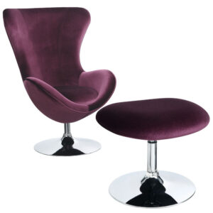 13022026698f07deb3422.jpeg Fabric Curved Design Chair with Ottoman and Tubular Base, Set of 2, Purple