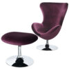 Fabric Curved Design Chair with Ottoman and Tubular Base, Set of 2, Purple
