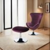 Fabric Curved Design Chair with Ottoman and Tubular Base, Set of 2, Purple