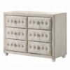 Rex 40 Inch Wide Dresser, 6 Drawers, Crystal Tufted Beige Upholstery