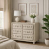 Rex 40 Inch Wide Dresser, 6 Drawers, Crystal Tufted Beige Upholstery