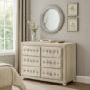 Rex 40 Inch Wide Dresser, 6 Drawers, Crystal Tufted Beige Upholstery