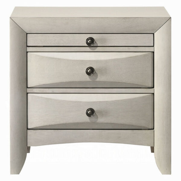 Remy Nightstand, 3 Contemporary Faceted Drawers, Antique White Finish