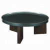 Lexy Coffee Table, 35 Inch Round Top, Low Profile High Gloss Blackish Green