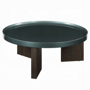 Lexy Coffee Table, 35 Inch Round Top, Low Profile High Gloss Blackish Green