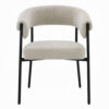Jexy Dining Armchair Set of 2, Barrel Back, Black Metal, Beige Seat