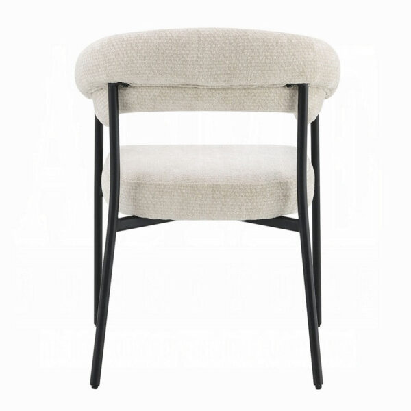 Jexy Dining Armchair Set of 2, Barrel Back, Black Metal, Beige Seat