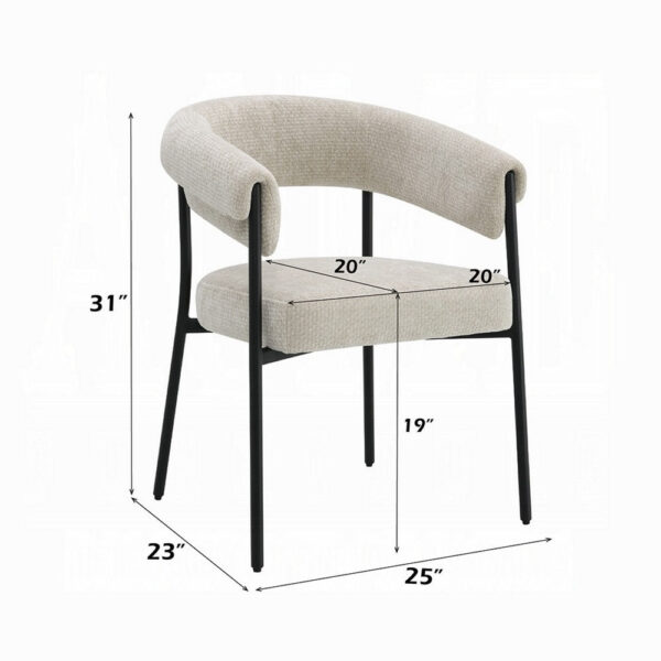 Jexy Dining Armchair Set of 2, Barrel Back, Black Metal, Beige Seat